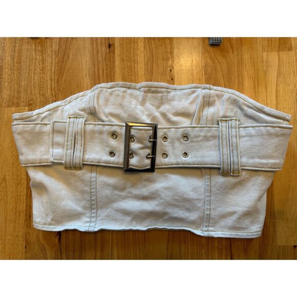 Pretty Little Things Denim Corset Buckle Top Size 0 NWT! - Picture 2 of 6